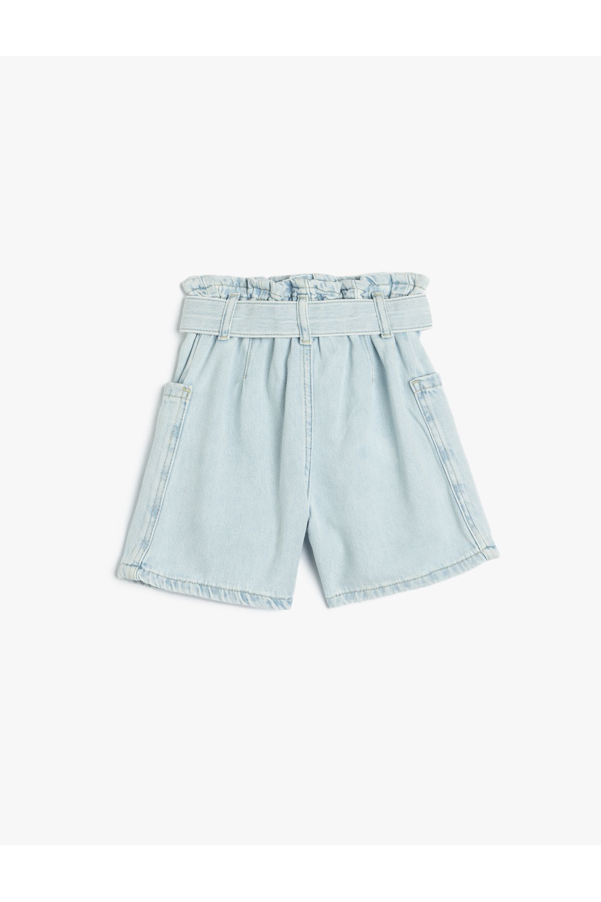 Koton-Pantaloni scurți din denim din bumbac - Detaliu buzunare și curea, talie elastică 2