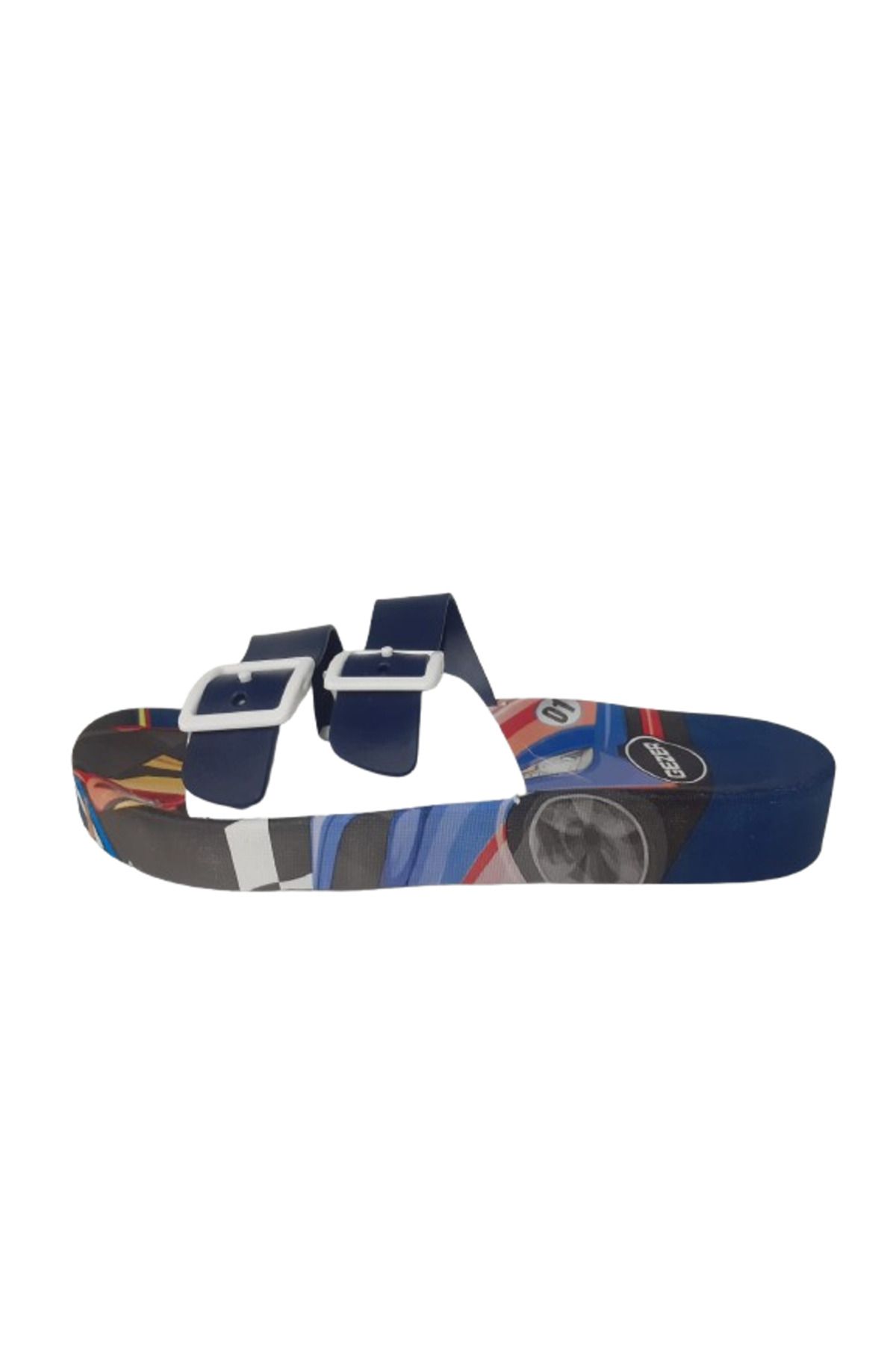 GEZER-Boy's White-Navy Blue Car Figured Non-Slip Sole Daily Slippers Gzerr585-0 3