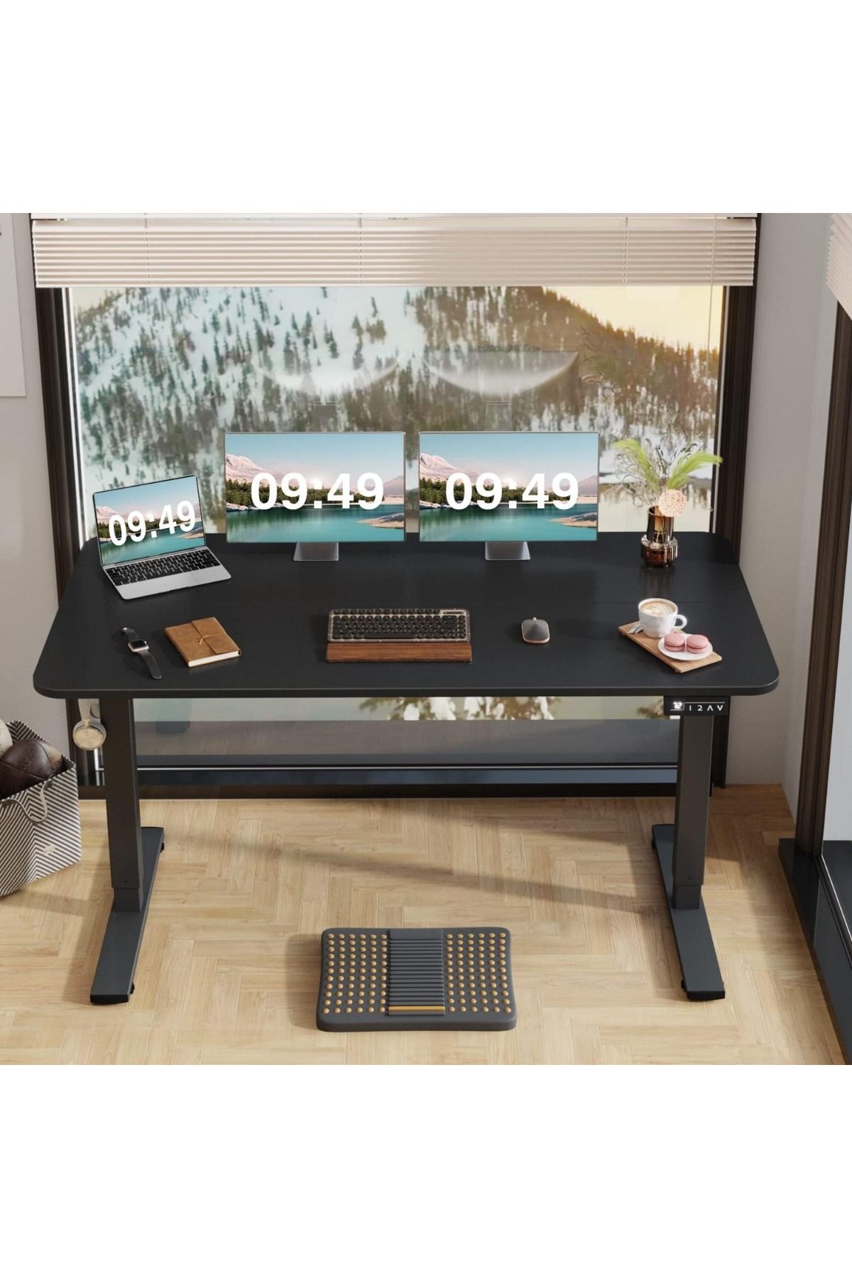 Mahmayi-Simplistic Black Standing Desk with Adjustable Legs Ideal for Home and Office 4
