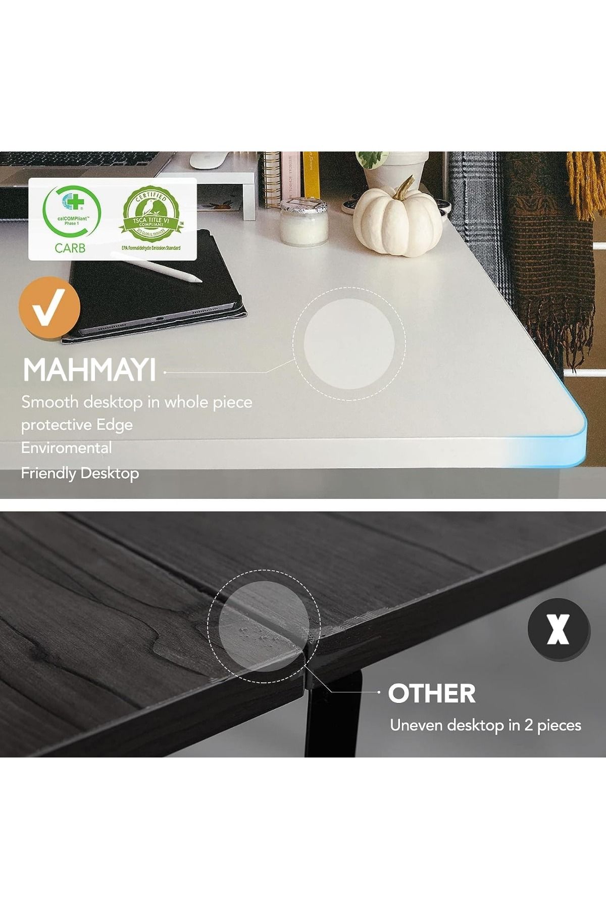 Mahmayi-Flexispot Plus Electric Height-Adjustable Desk with Charging Sockets with Table Top - White 3
