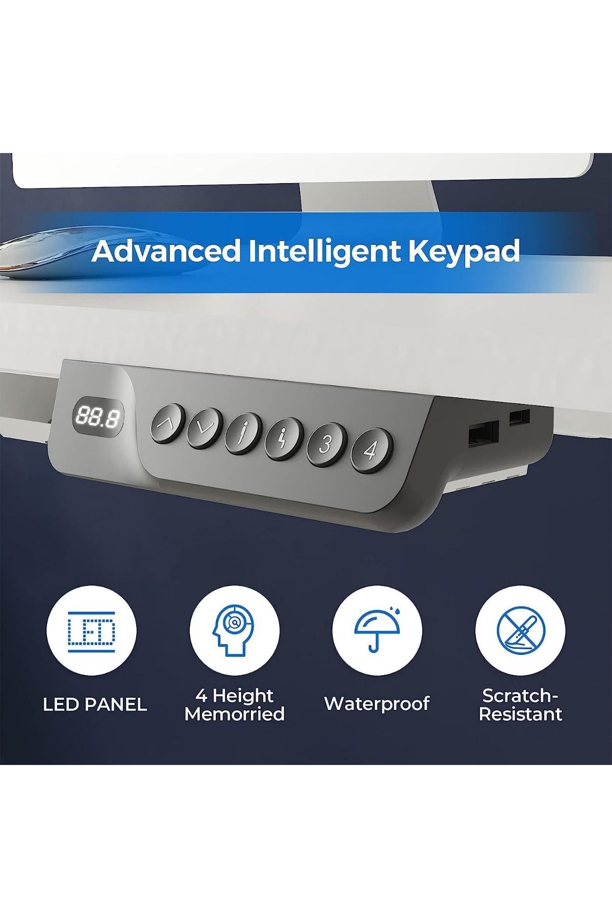 Mahmayi-Flexispot Plus Electric Height-Adjustable Desk with Charging Sockets with Table Top - White 5