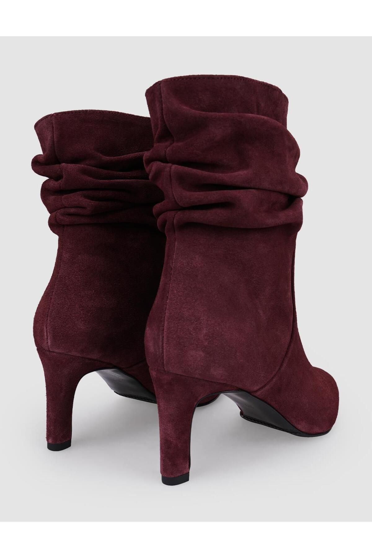 Cabani-100% Genuine Leather Burgundy Suede Women's Heeled Boots 3