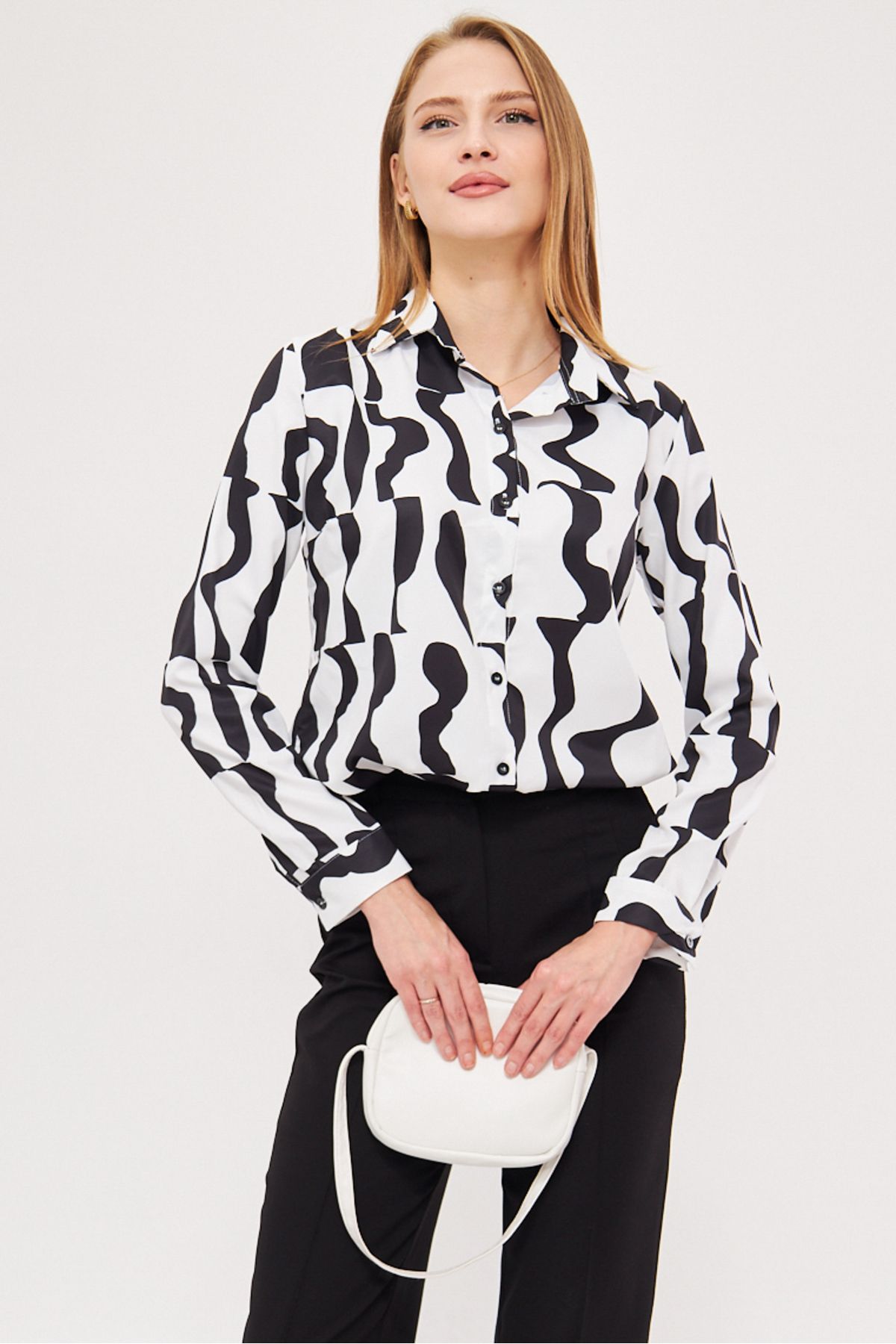 armonika-Women's White Patterned Long Sleeve Shirt ARM-24K001017 3