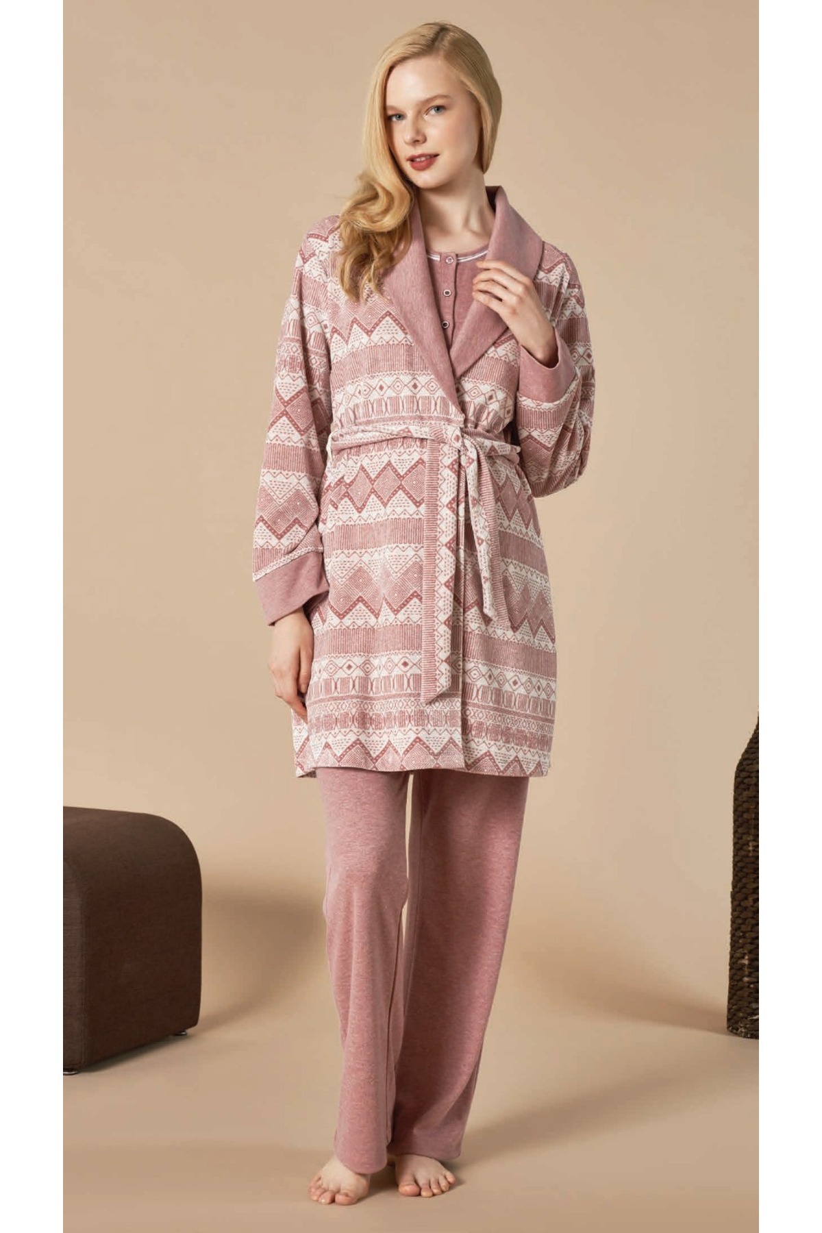 Feyza Kadın Hamile 2024 Yeni Sezon Lohusa Kadife 3 lü Takım