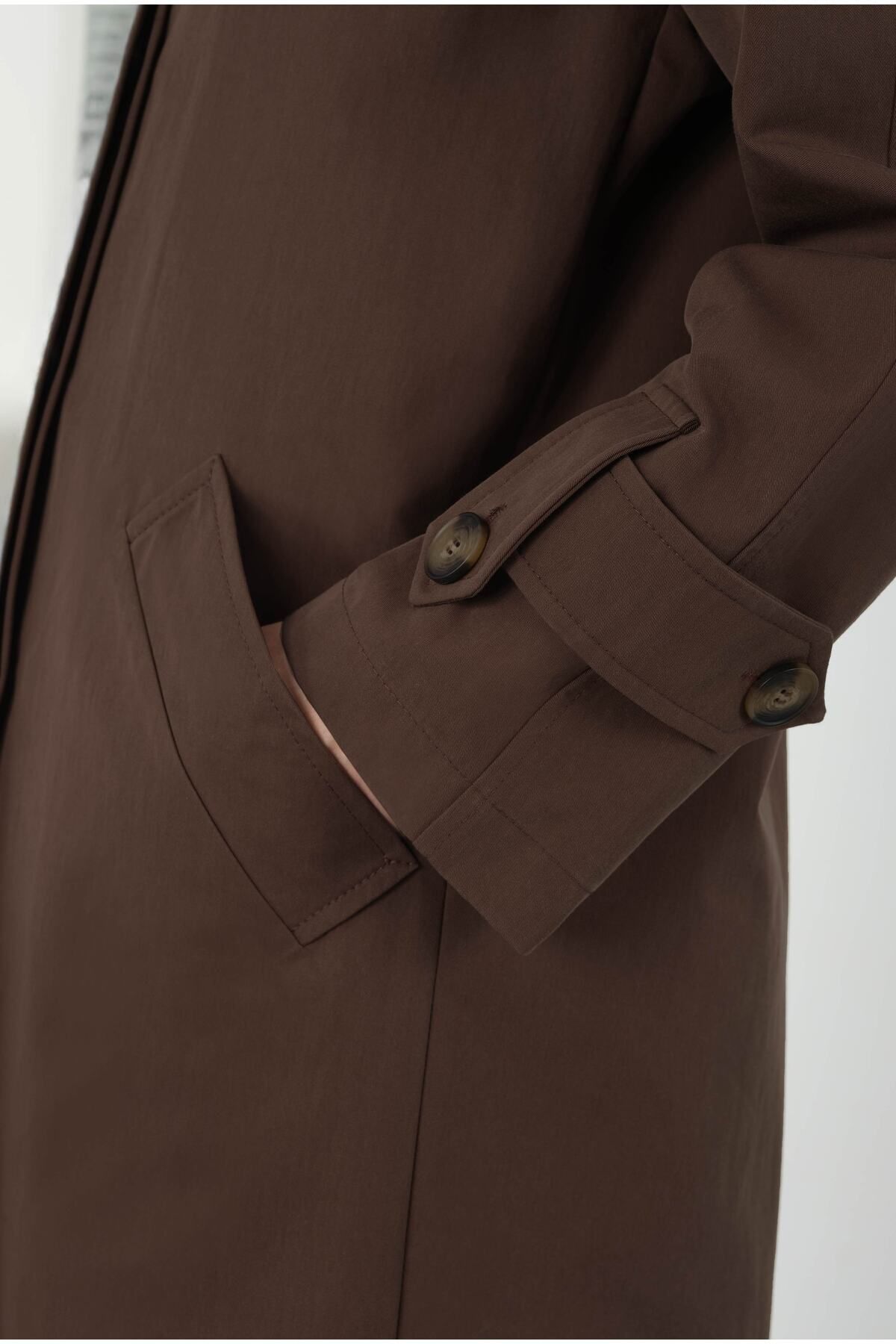 HEQA-Bitter Brown Double Epaulettes Trench Coat 2