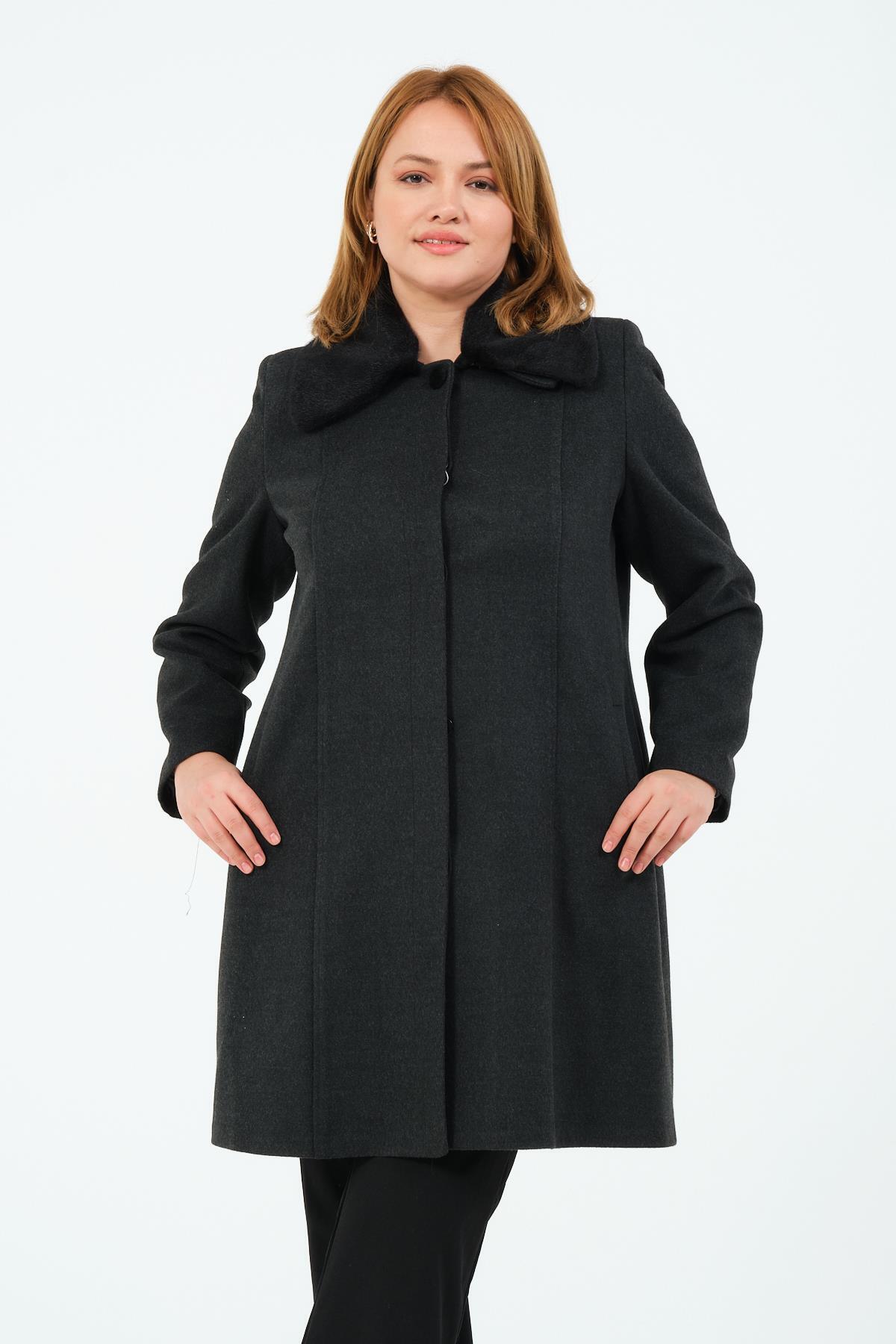 GLR&GYM PAMELA KADIN ASTARLI YAKA TÜYLÜ ERKEK YAKA KISA KAŞE KABAN