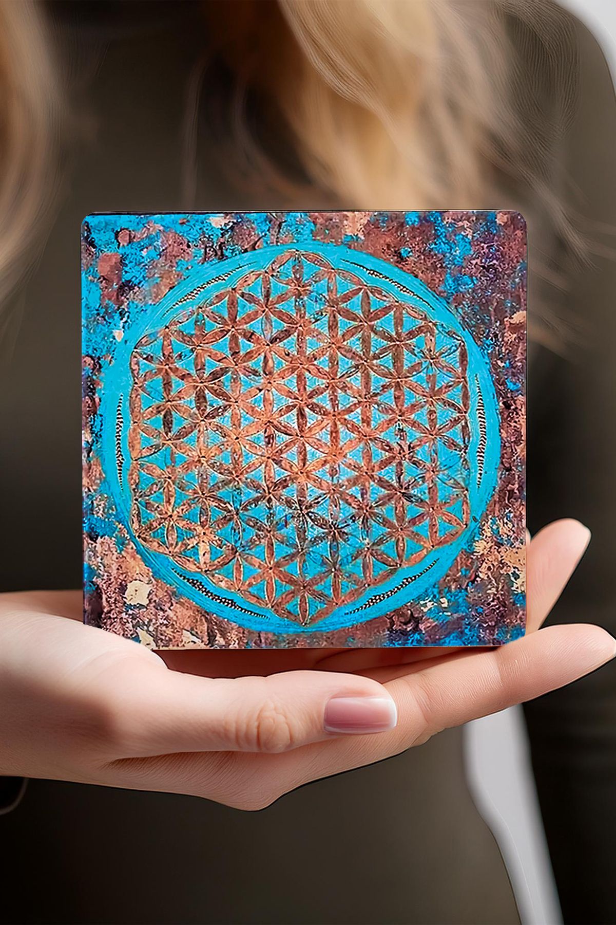 Pinecone-Tree of Life, Michelangelo Creation of Adam, Flower of Life Stone Coasters Set of 4 10x10cm 4