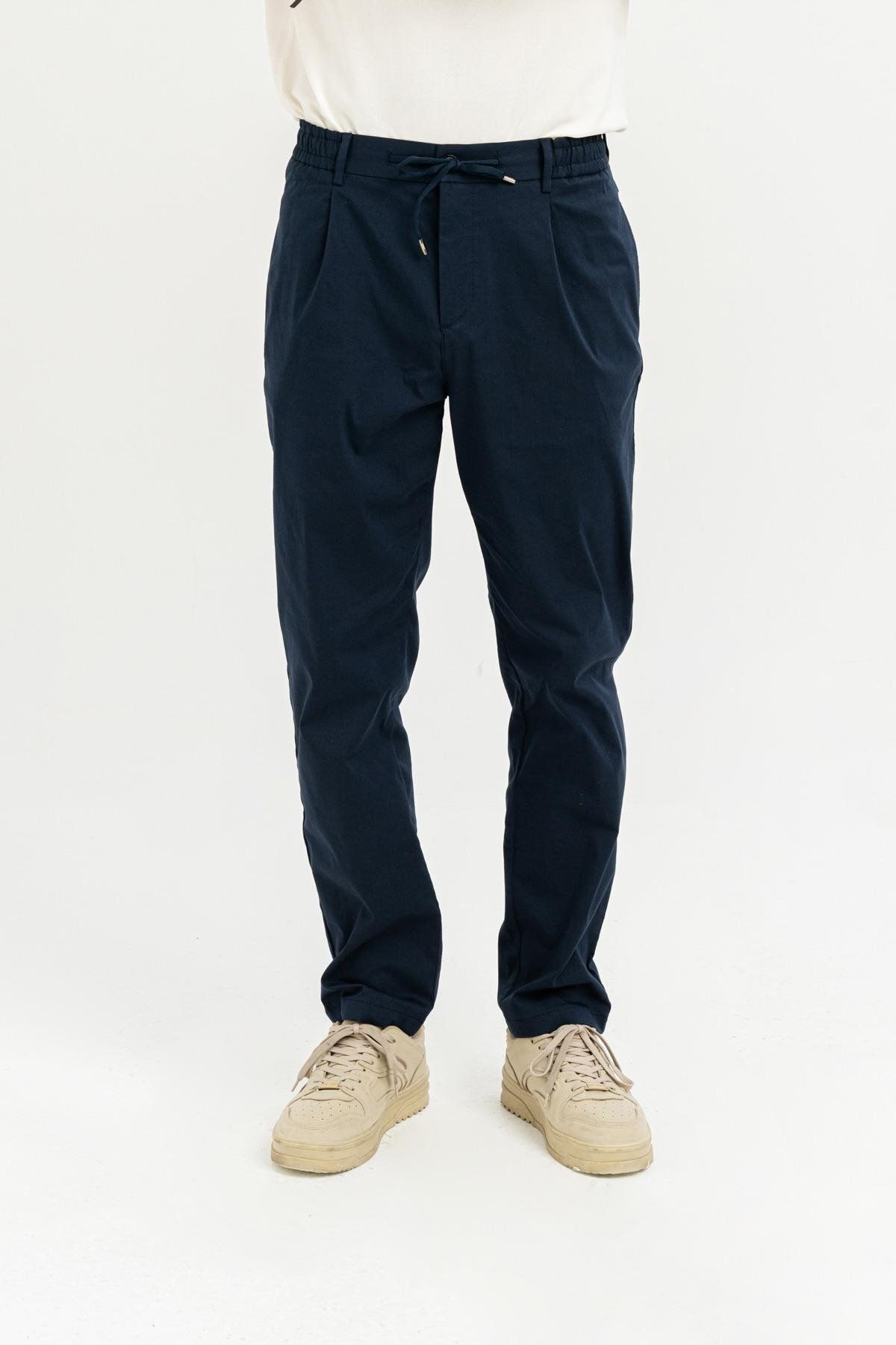 GMG FIRENZE-Navy Blue Gmg Men's Brushed Trousers - Standard Waist, Regular Fit GU24MSS01020 1