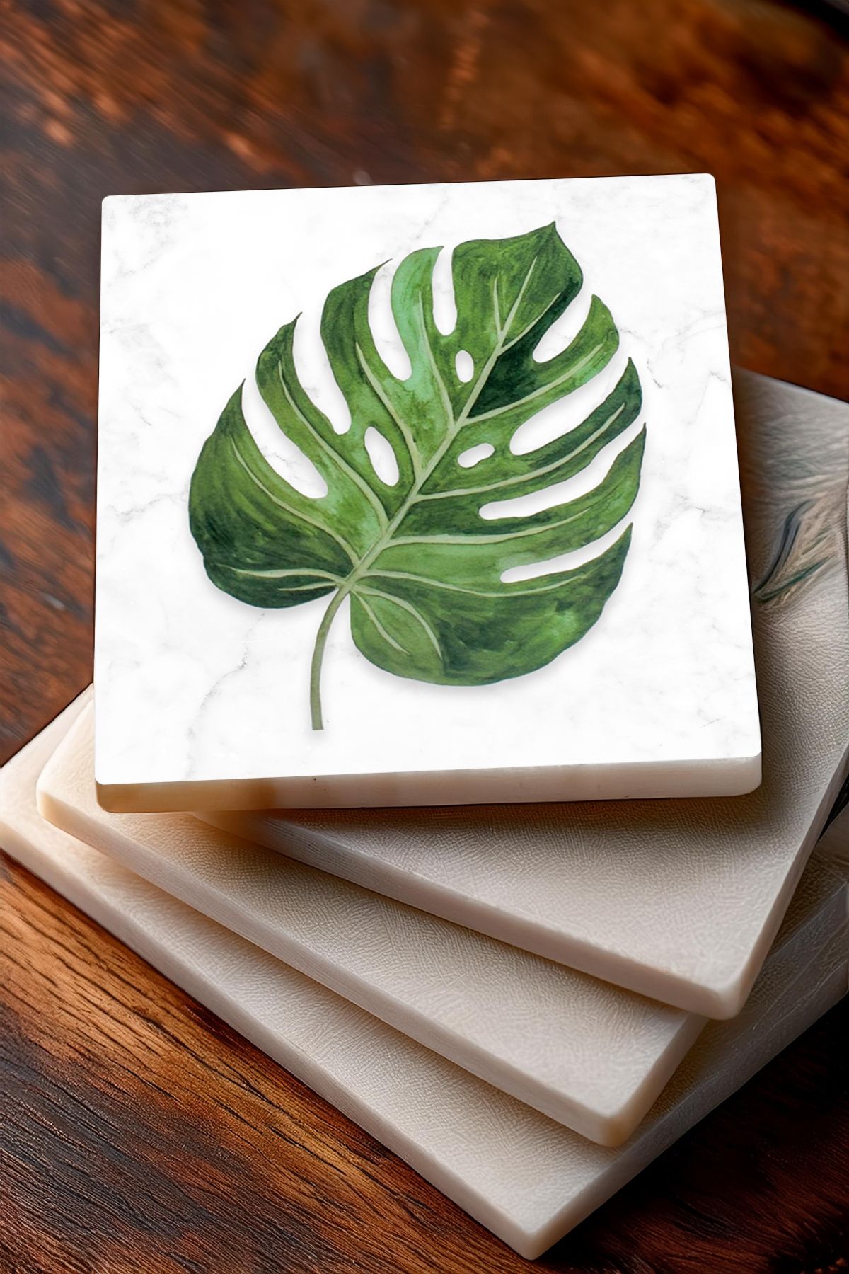 Pinecone-Minimalist Abstract, Leaf Stone Coasters Desktop Protective Coasters Set of 4 10x10cm Sc427 3