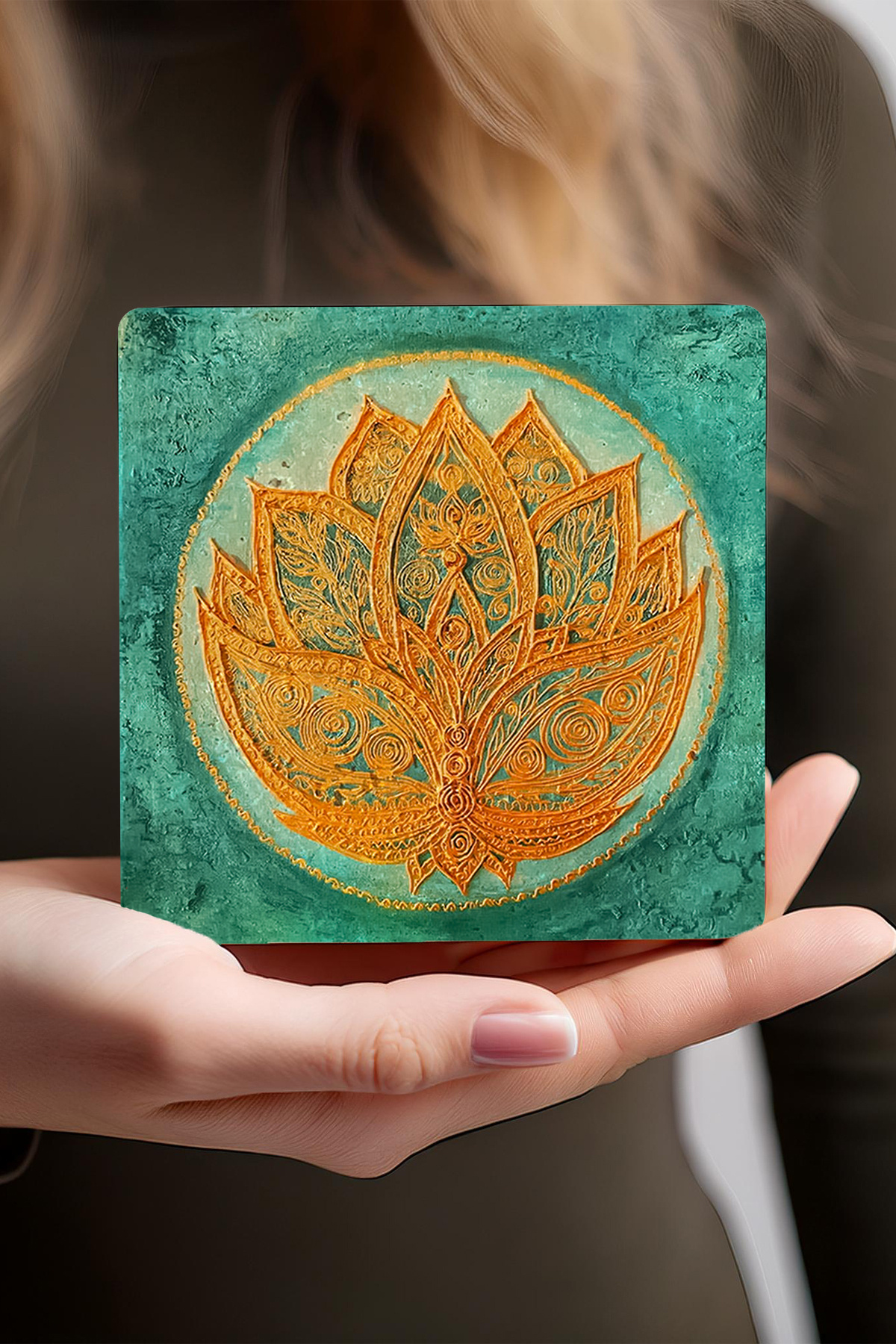 Pinecone-Lotus Flower, Peacock, Flower of Life Stone Coasters Desktop Protective Coasters Set of 4 10x10cm 4