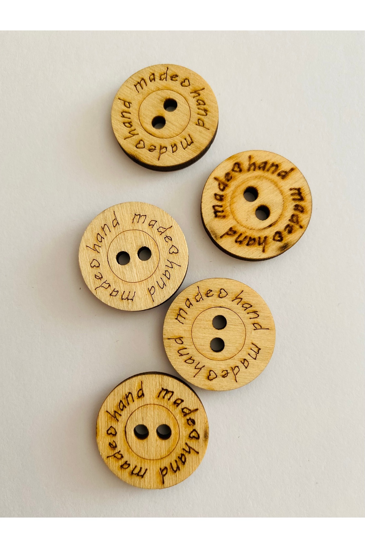 Kartopu-Hand made inscribed Wooden Button. 25mm. 5 pcs. Coat, Overcoat, Jacket, Cardigan and Vest Button. 2