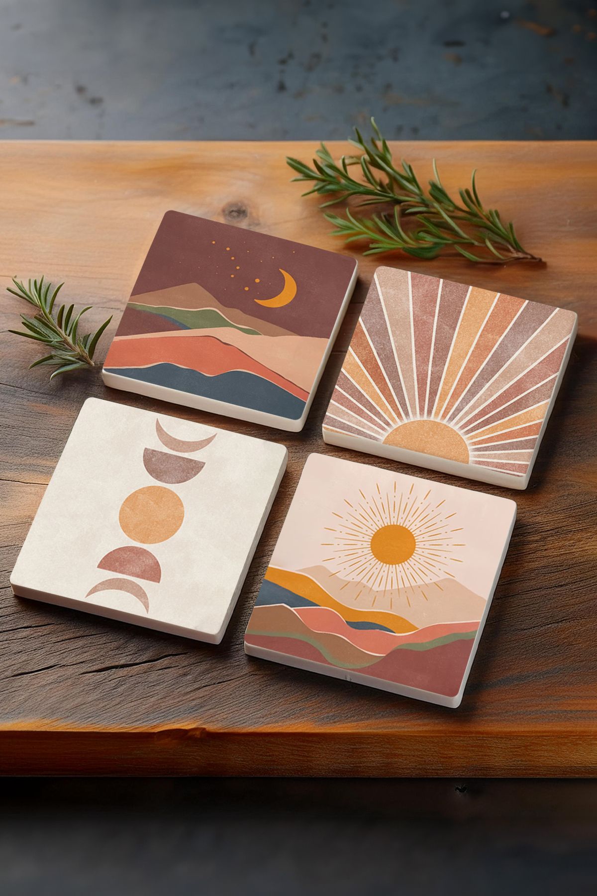 Pinecone-Minimalist Abstract, Bohemian Stone Coasters Desktop Protective Coasters Set of 4 10x10cm Sc233 1
