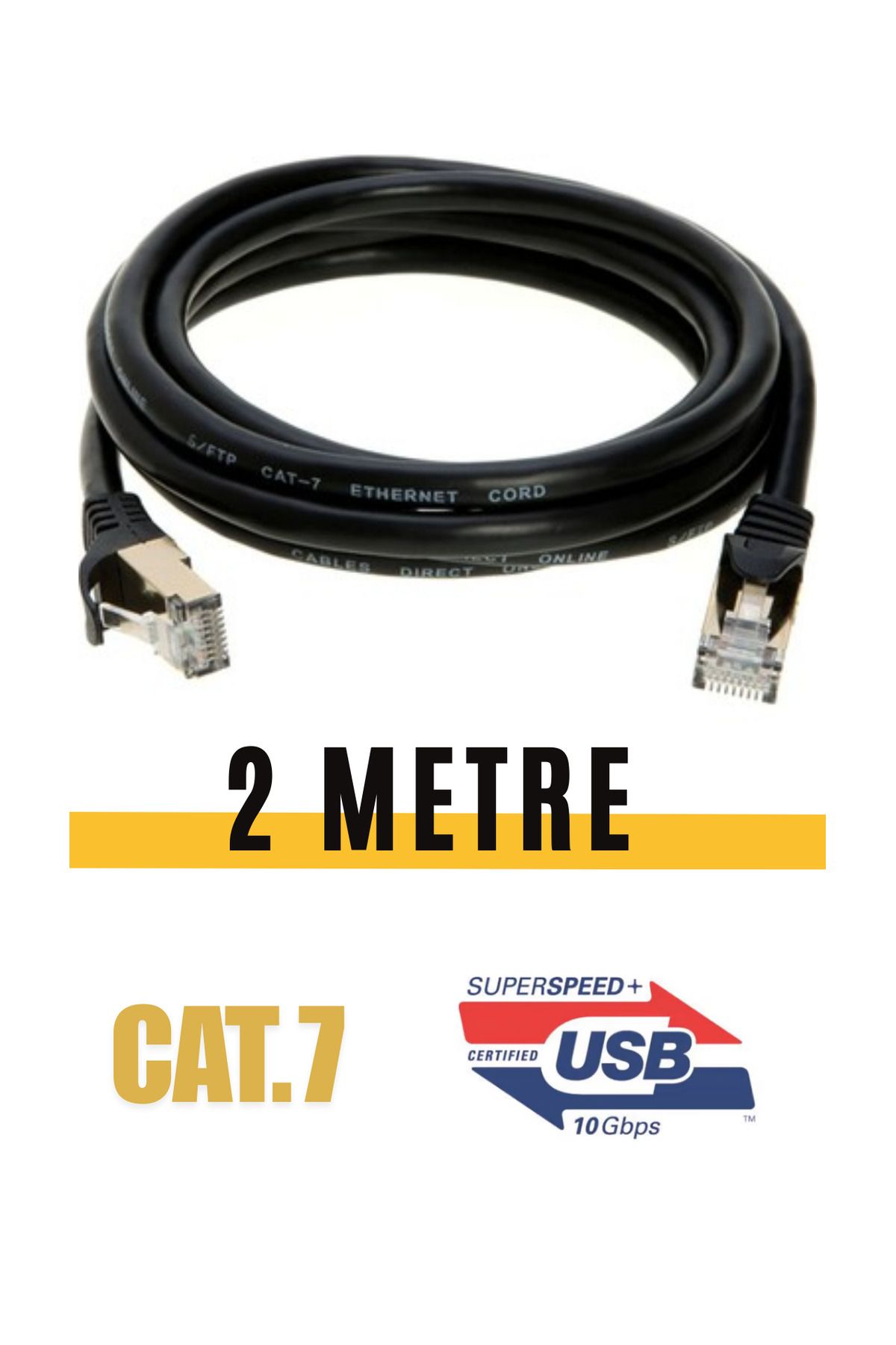 Sarftech CAT7 Süper Hızlı 1.Sınıf 2 Metre Ethernet Kablosu 10Gbps Premium Ethernet Lan Kablo İnternet Kablosu