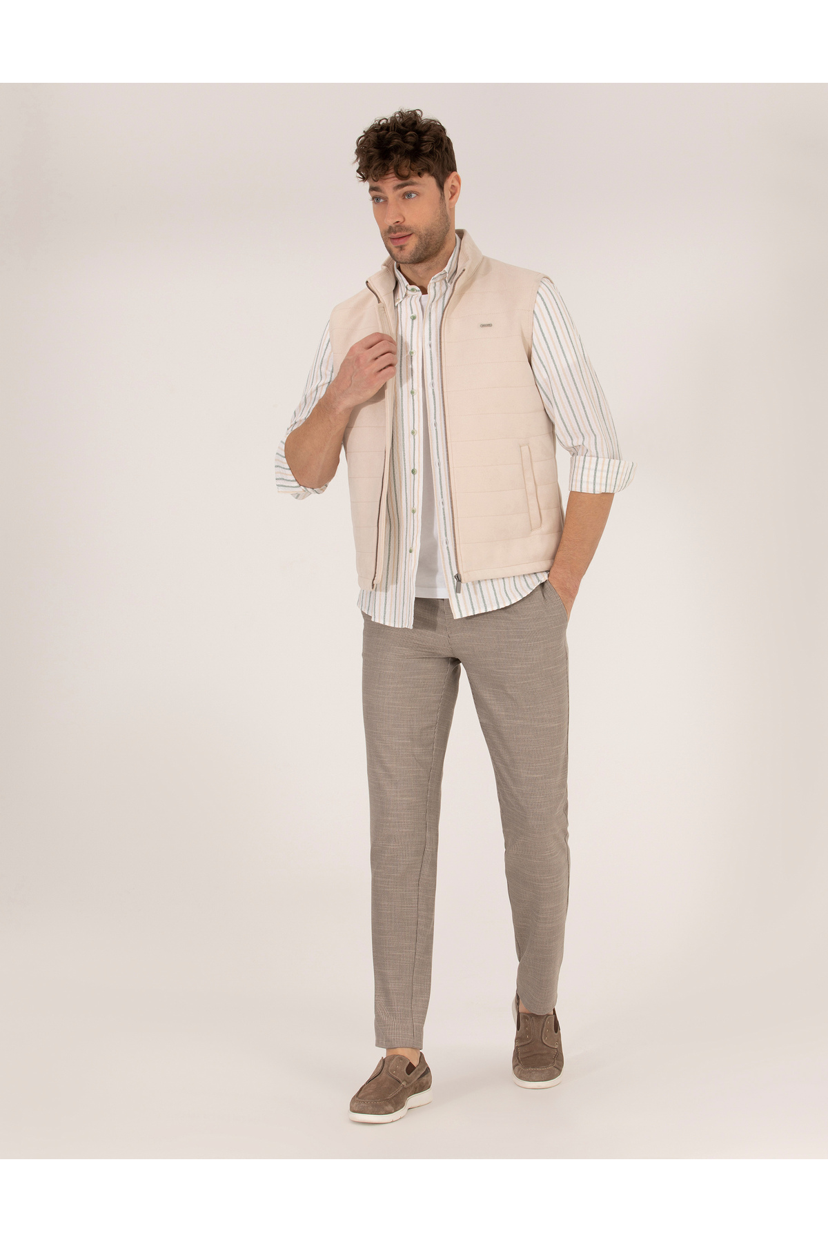 Pierre Cardin Bej Suni Deri Yelek 50275802-591 görsel 4