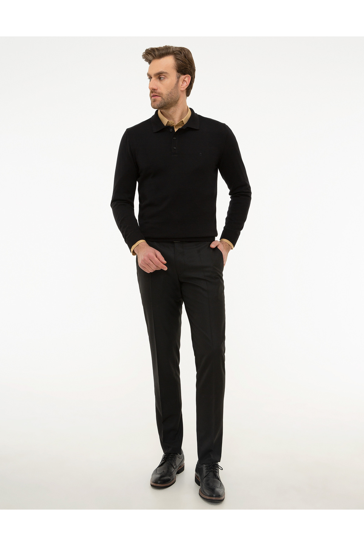 Pierre Cardin Siyah Slim Fit Polo Yaka Basic Triko Kazak 50214242-VR046 görsel 5