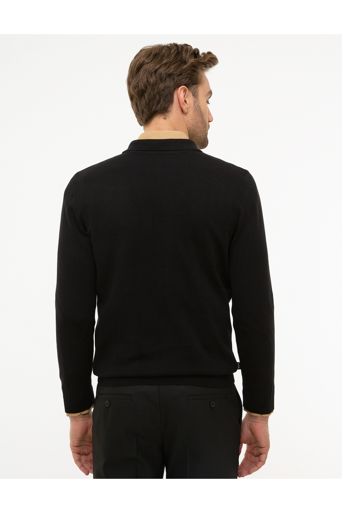 Pierre Cardin Siyah Slim Fit Polo Yaka Basic Triko Kazak 50214242-VR046 görsel 4