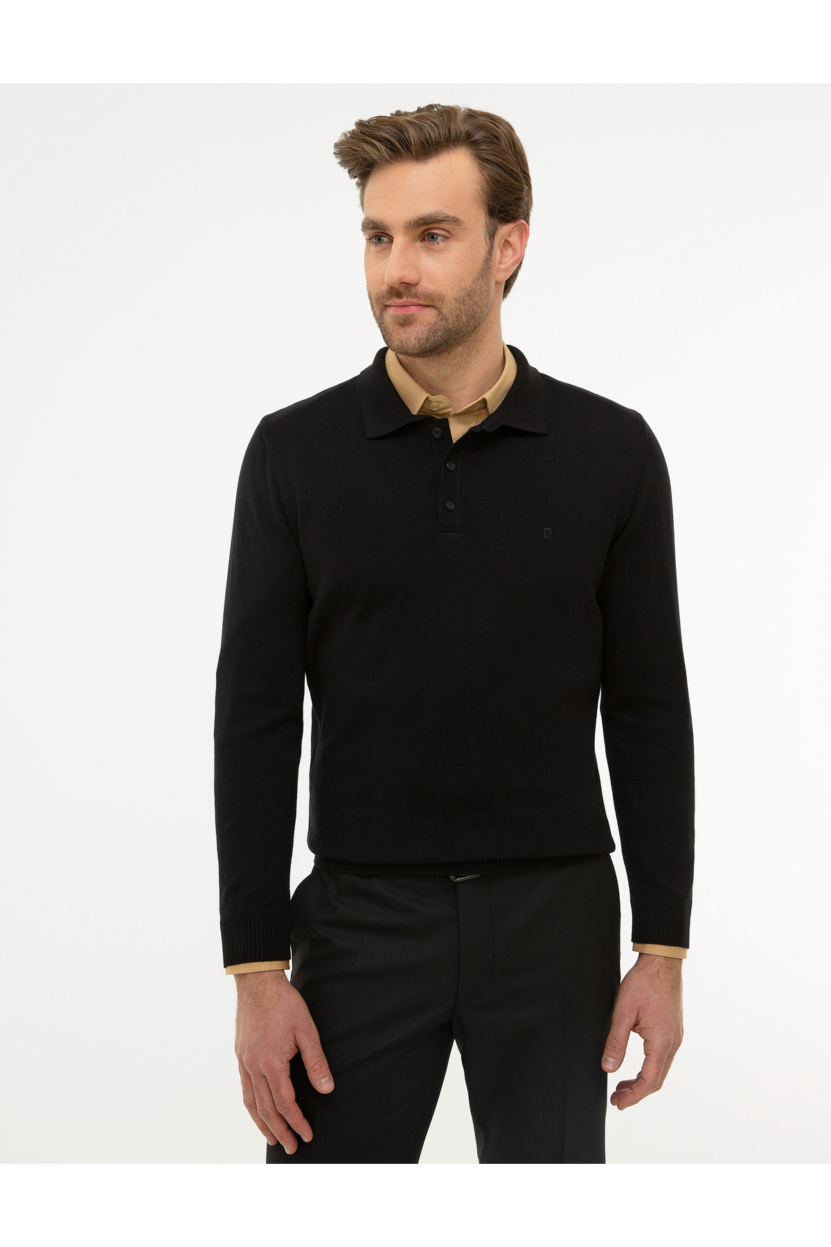 Pierre Cardin Siyah Slim Fit Polo Yaka Basic Triko Kazak 50214242-VR046
