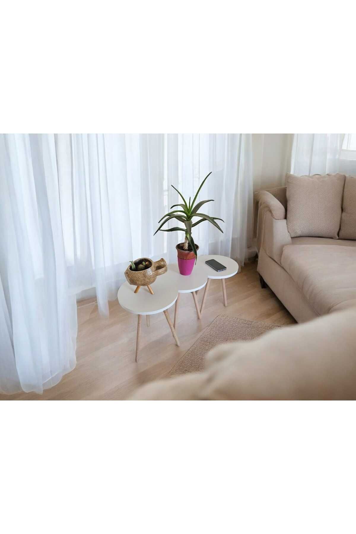 HESA-White Patterned 3-Piece Flower Pot Nesting Coffee Table Set 2
