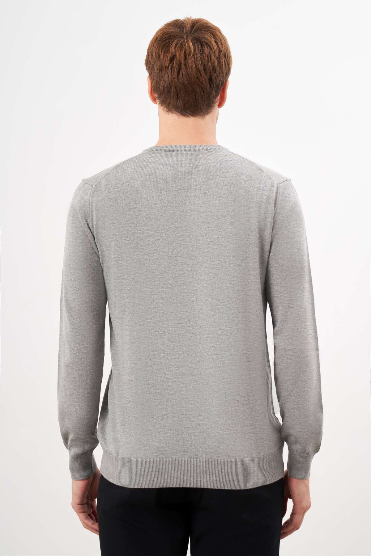 Morven-Сив пуловер от трикотаж Basic Dynamic Fit Relaxed Cut Over Dekolte в подаръчна кутия 6