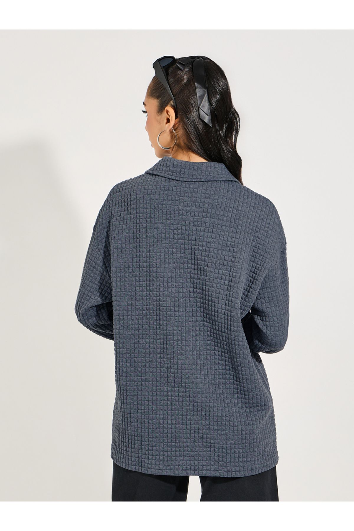 Styli-Oversized Longline Textured Button Down Shacket 5