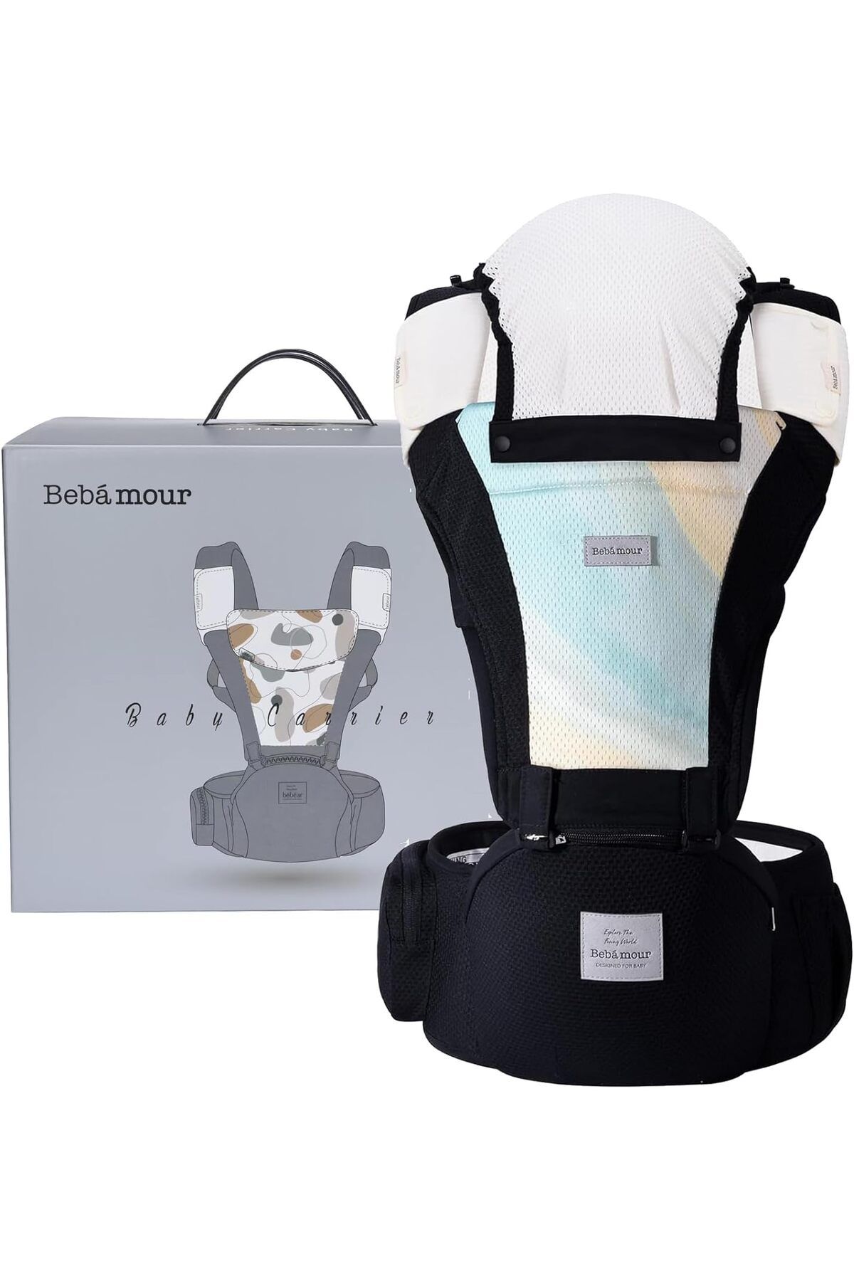 Bebamour Bebek Taşıyıcı - 0-36 Ay Hipseat, Başlıklı, 3 Parça Diş Çıkarma Pedi ve Bel Uzatıcı