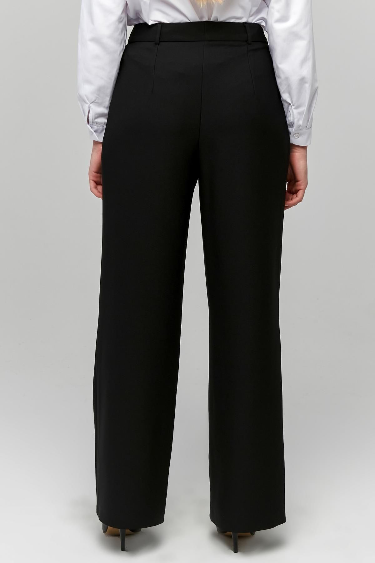 Appleline-Black Classic Fabric - Women's Pants with Wide Legs and Pockets 6