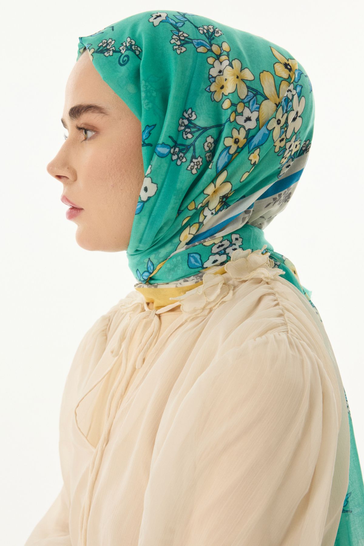 Starpink-Lilac Flower Pattern Turquoise Cotton Swall 4