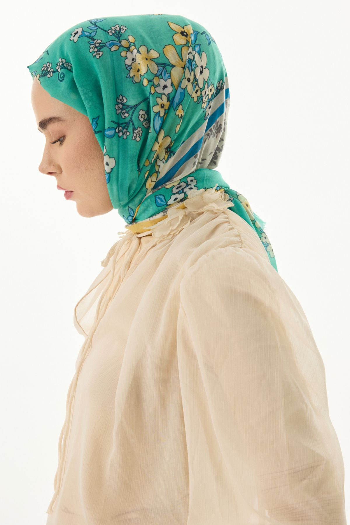 Starpink-Lilac Flower Pattern Turquoise Cotton Swall 5