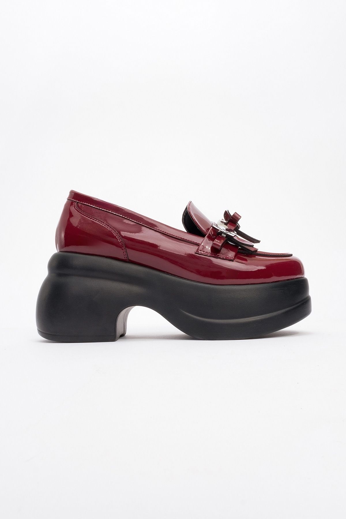 LuviShoes-INDIOS Claret Red λουστρίνι με πόρπη πεταλούδα Γυναικεία Wedge Heeled Casual Παπούτσια 4