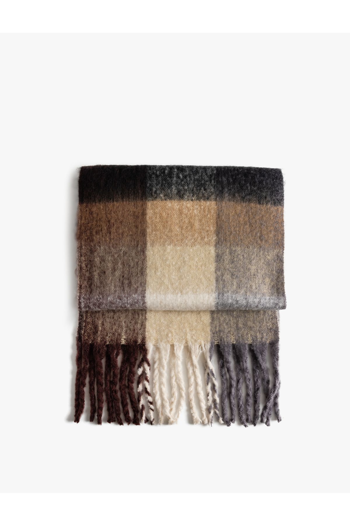Koton-Soft Textured Long Scarf - Tasseled Checked 2