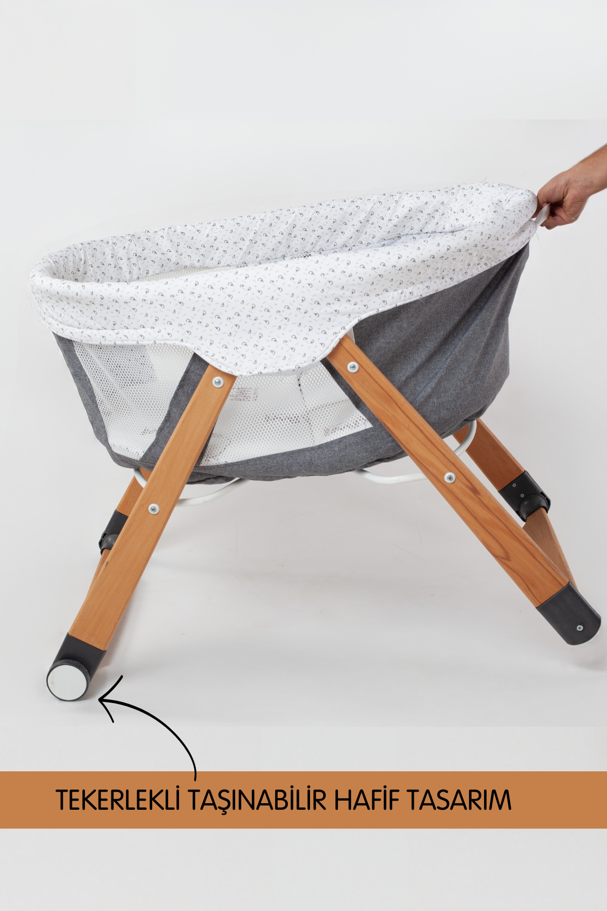 Kiwi Sleeper Anne Yanı Beşik, Portatif, Sallanır, Katlanır, Tekerlekli Bebek Beşiği - Luna Desen Vizon fotoğrafı 7 (önizleme)