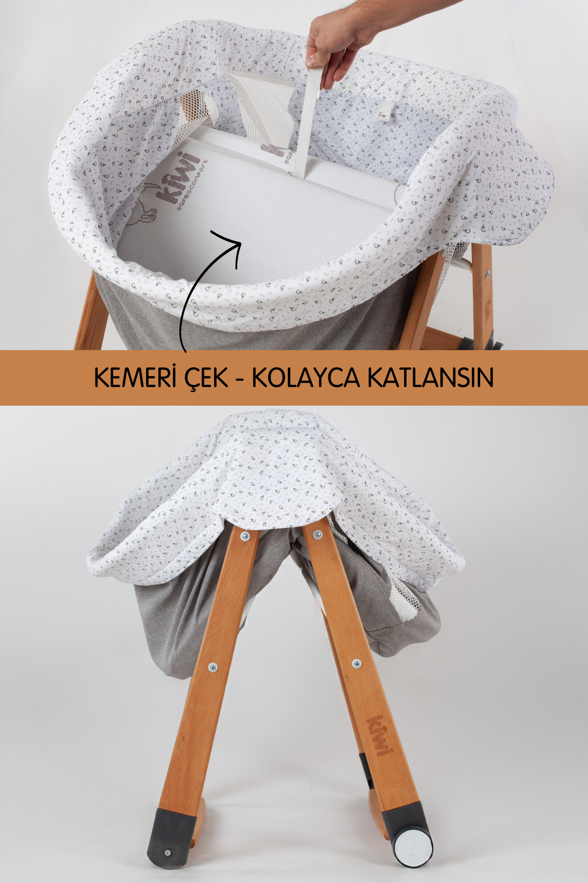 Kiwi Sleeper Anne Yanı Beşik, Portatif, Sallanır, Katlanır, Tekerlekli Bebek Beşiği - Luna Desen Vizon fotoğrafı 5 (önizleme)