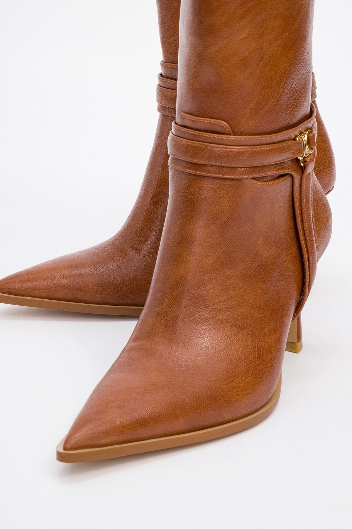 LuviShoes-Γυναικείες μπότες με τακούνι BERTON Tan Skin με φερμουάρ 3
