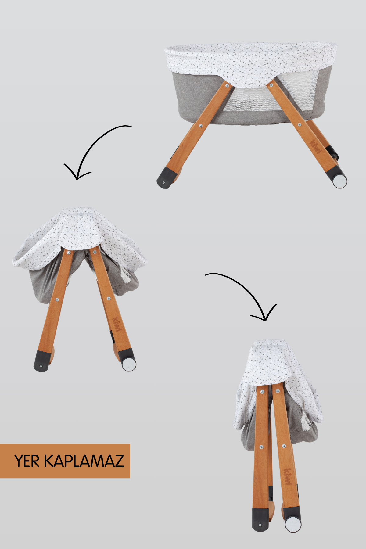 Kiwi Sleeper Anne Yanı Beşik, Portatif, Sallanır, Katlanır, Tekerlekli Bebek Beşiği - Luna Desen Vizon fotoğrafı 4 (önizleme)