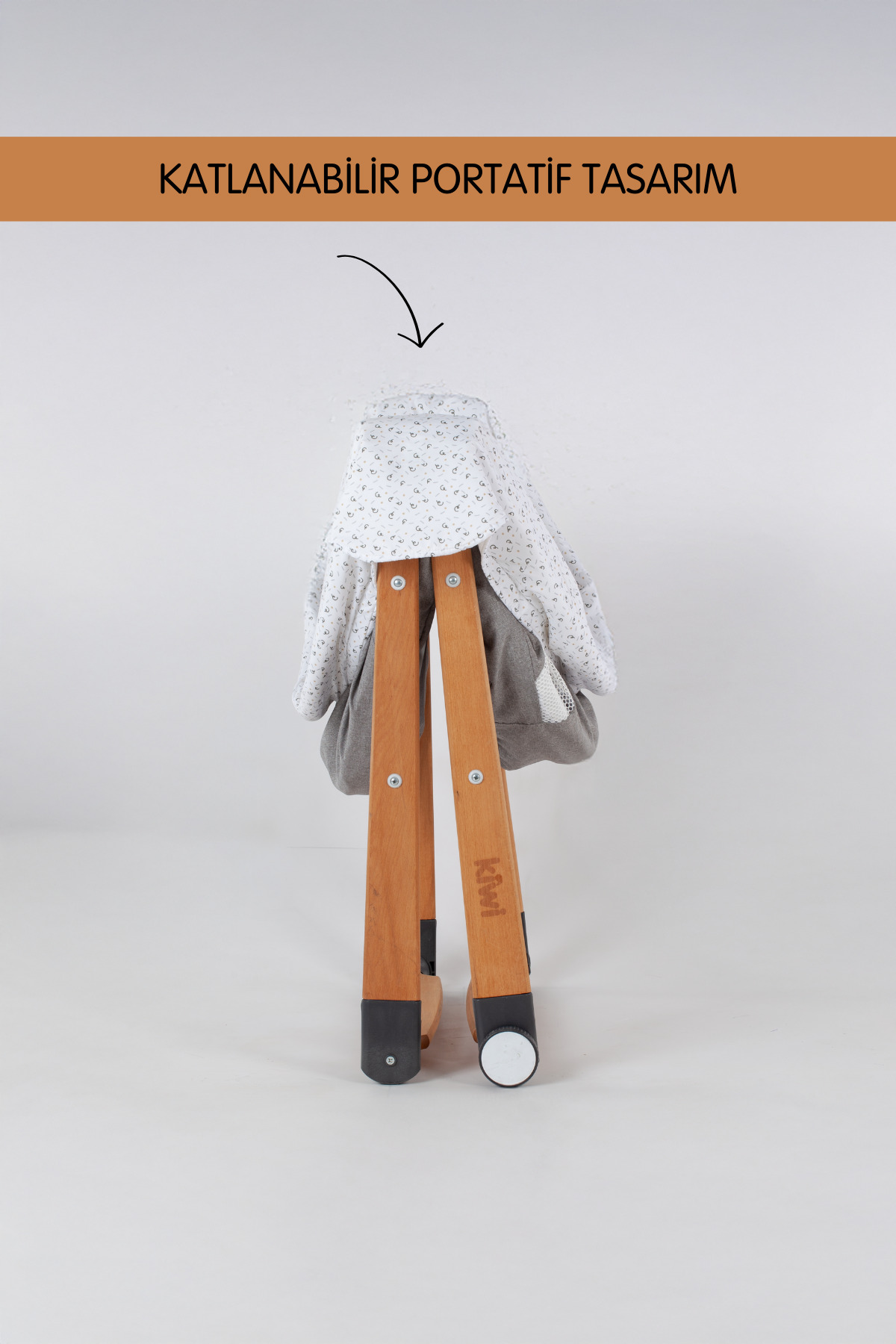 Kiwi Sleeper Anne Yanı Beşik, Portatif, Sallanır, Katlanır, Tekerlekli Bebek Beşiği - Luna Desen Vizon fotoğrafı 3 (önizleme)