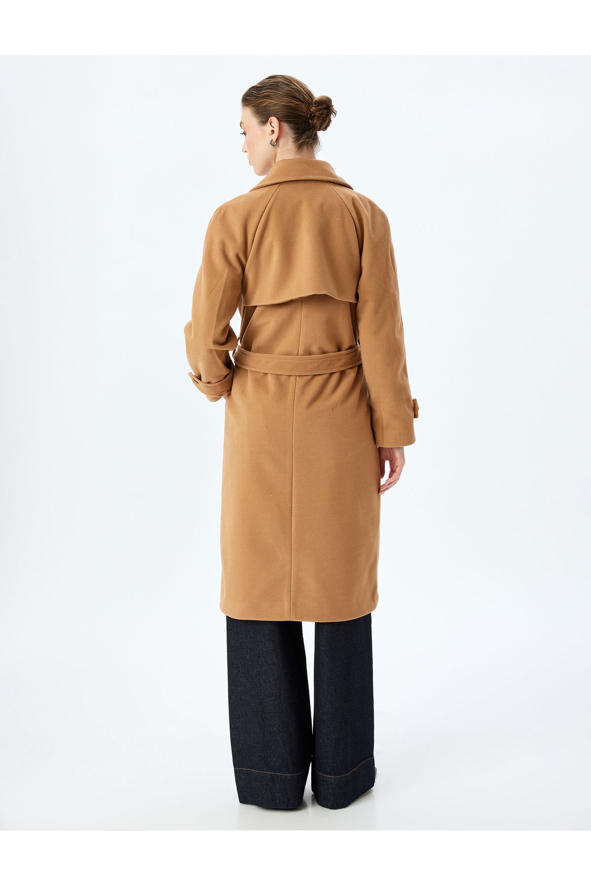 Koton-Double Breasted Long Stitched Coat with Buttoned Pockets and Belt Detail 4