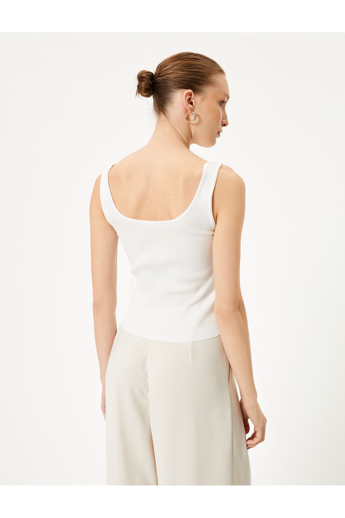 Koton-Corded Square Neck Undershirt - With Straps and Buttons 4