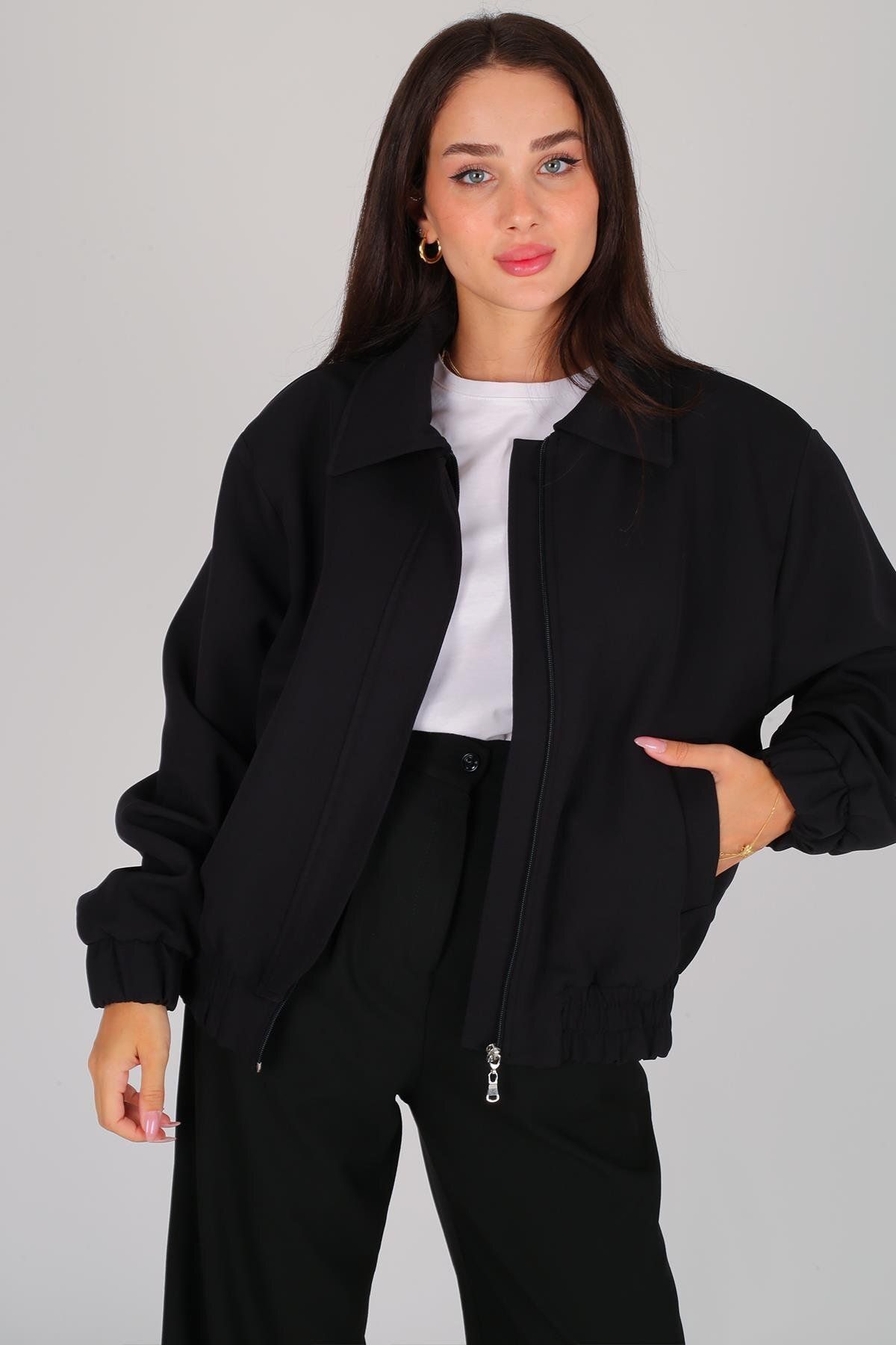 FACETTE-Black Padded Women's Bomber Jacket - Short 1