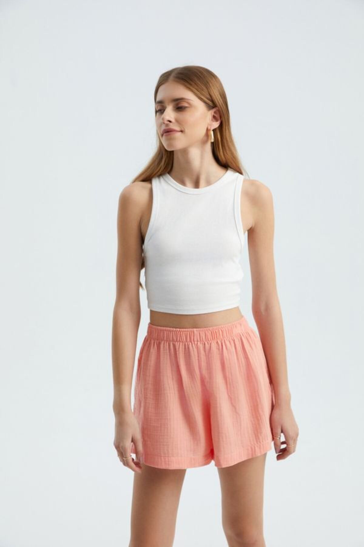 Hiccup-Linen High Waist Elastic Waist Shorts 3