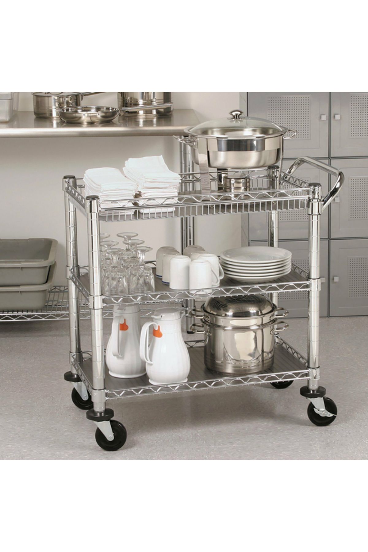 Seville Classics-3-Tier Kitchen Shelf with Caster Wheels and Handle 2