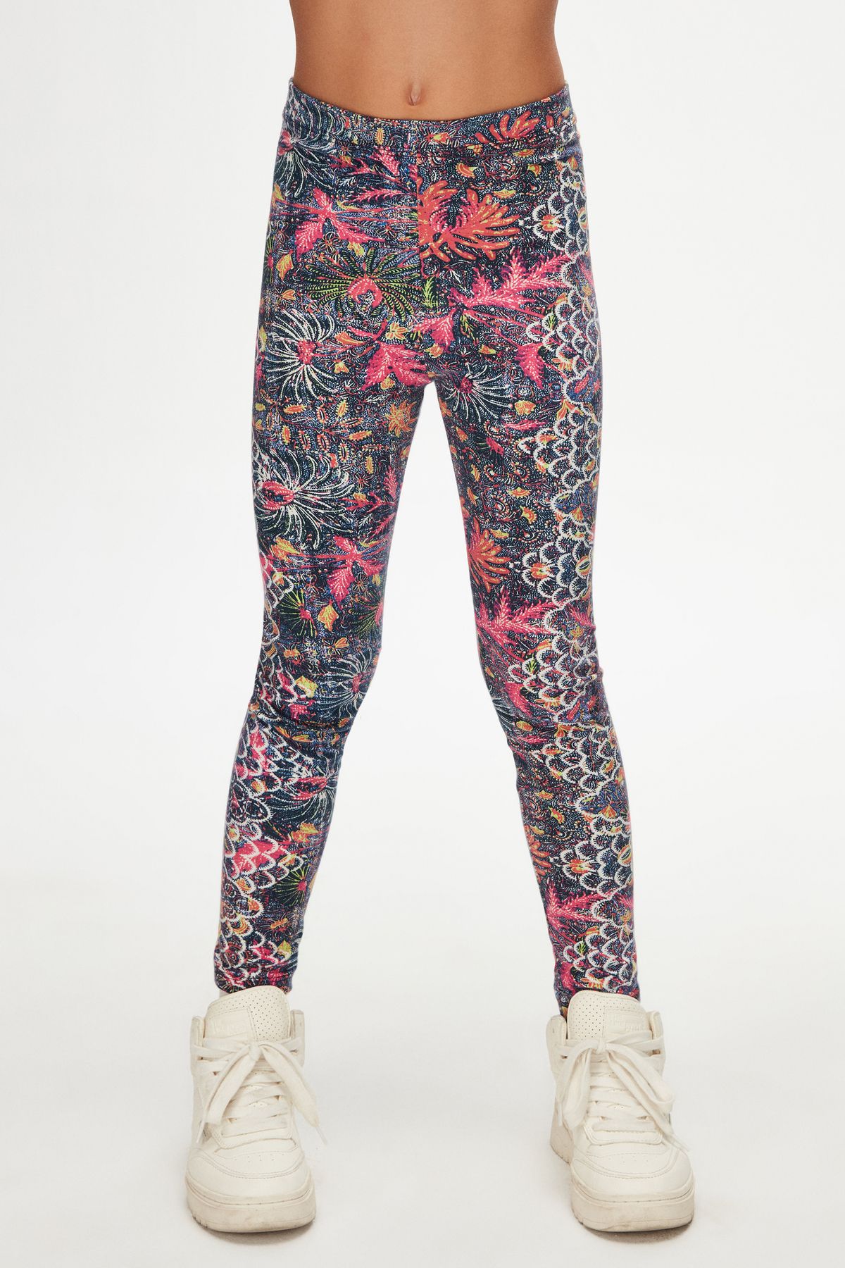 LOVETTI-Girl's Fuchsia Leaf Patterned Winter Leggings 2