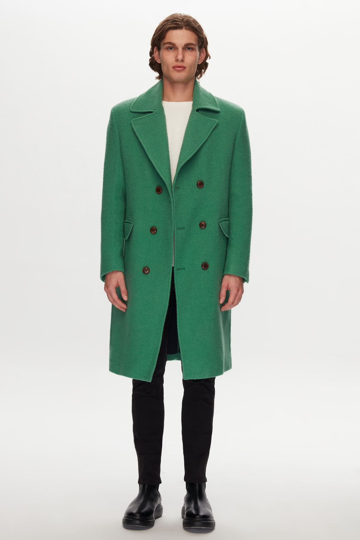 Tween Slim Fit Yeşil Yün-Poliamid Palto görsel 6
