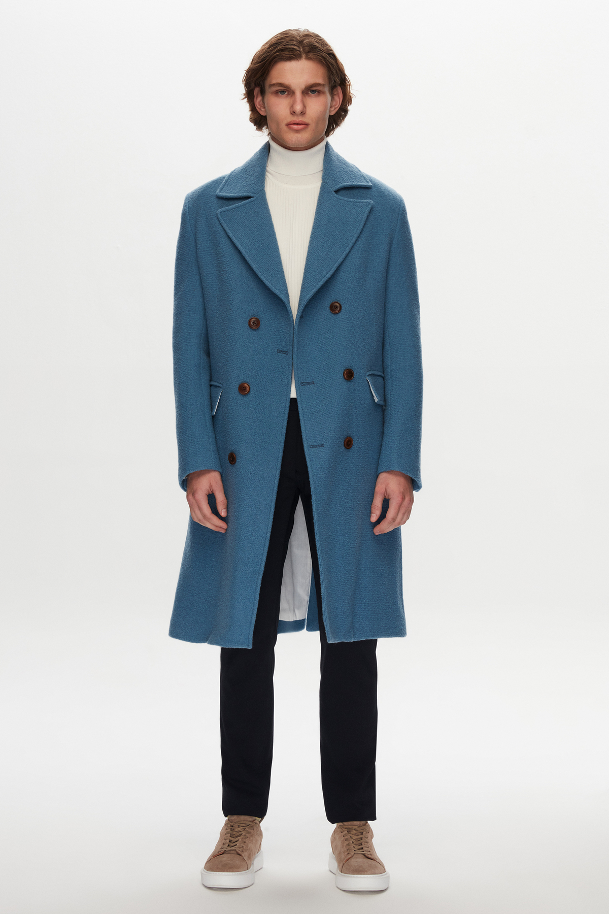 Tween  Slim Fit Mavi Yün-poliamid Palto - Görsel 6