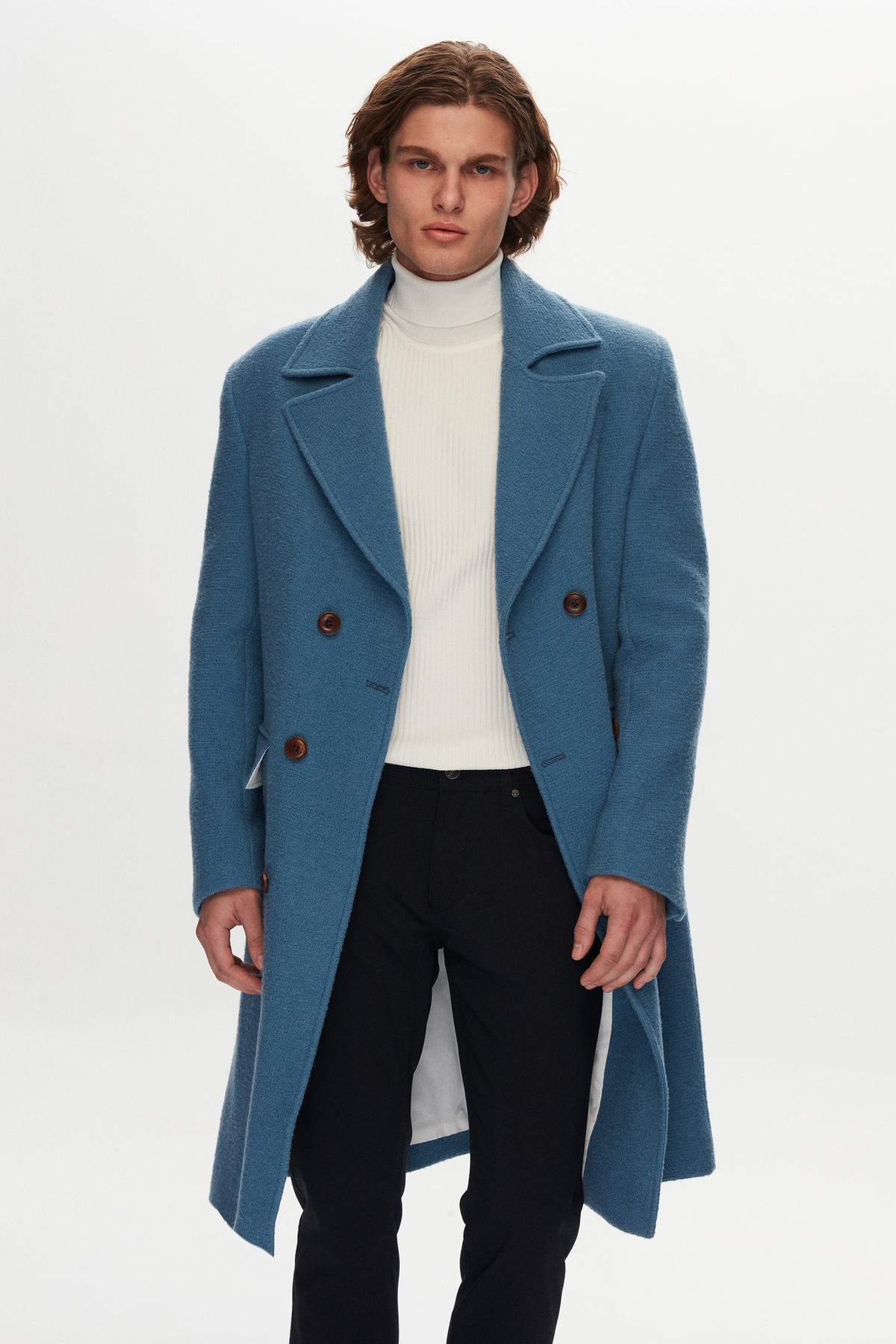 Tween  Slim Fit Mavi Yün-poliamid Palto - Görsel 2