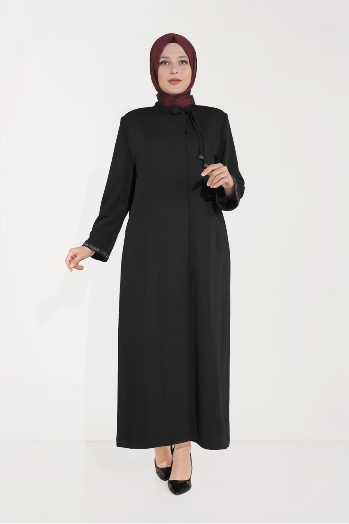 مانتو سنگ دوزی با پاپیون روی یقه 10250 Alvina