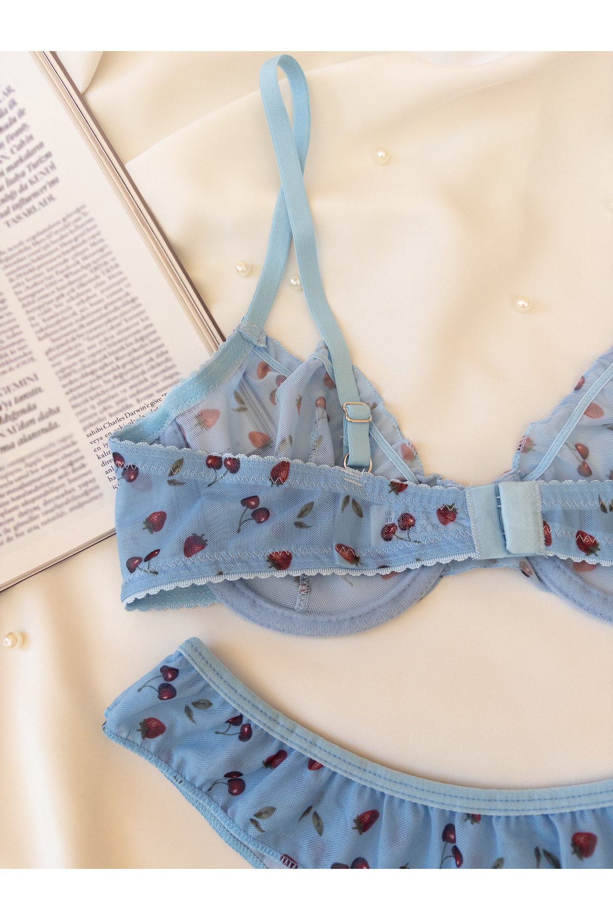 MOONDE  Mavi Kirazlı Bralet Takım (Sütyen&Tanga) - Görsel 7
