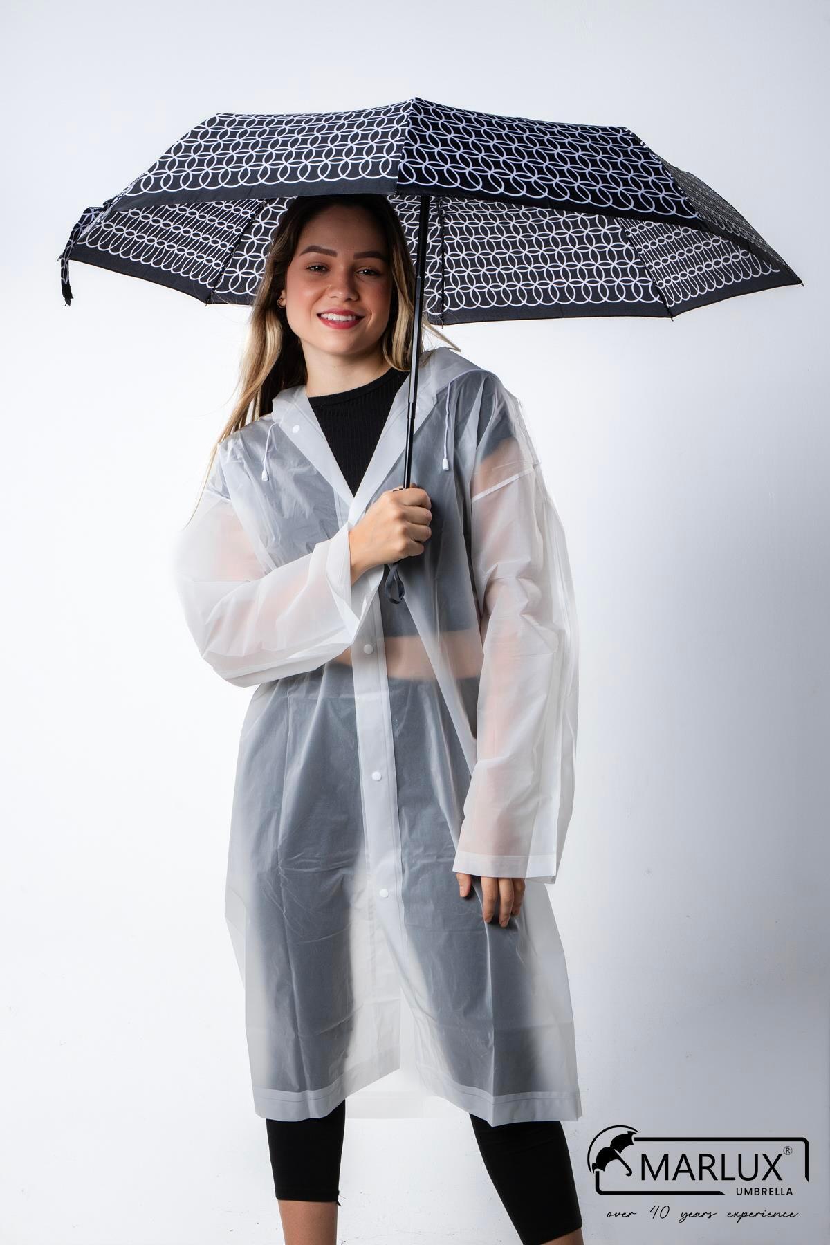 Women's Fully Automatic Umbrella with Black Geometric Pattern M21mar706r003