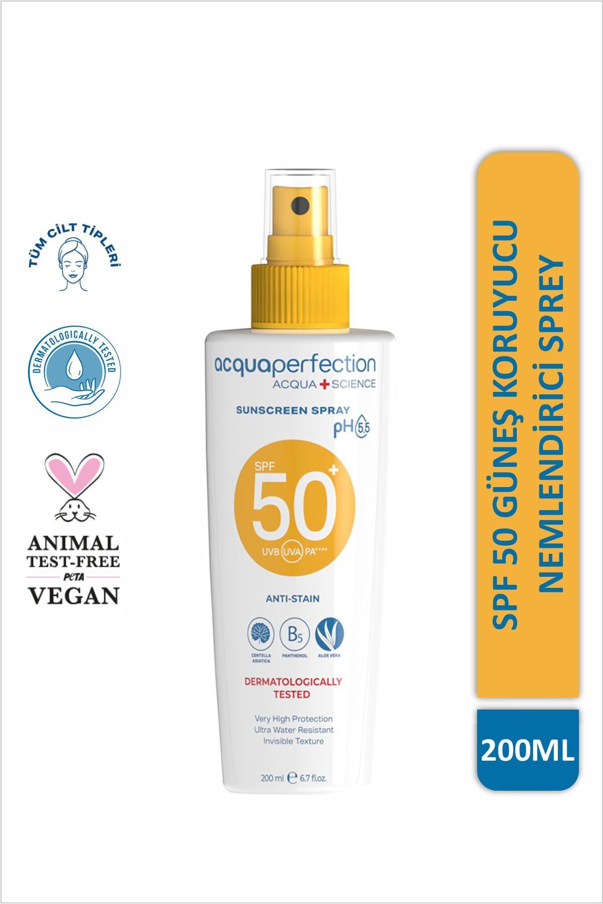 Acqua Perfection Güneş Koruyucu Sprey Spf50 200ml Uva Uvb Koruması, Suya Dayanıklı, Leke Önleyici