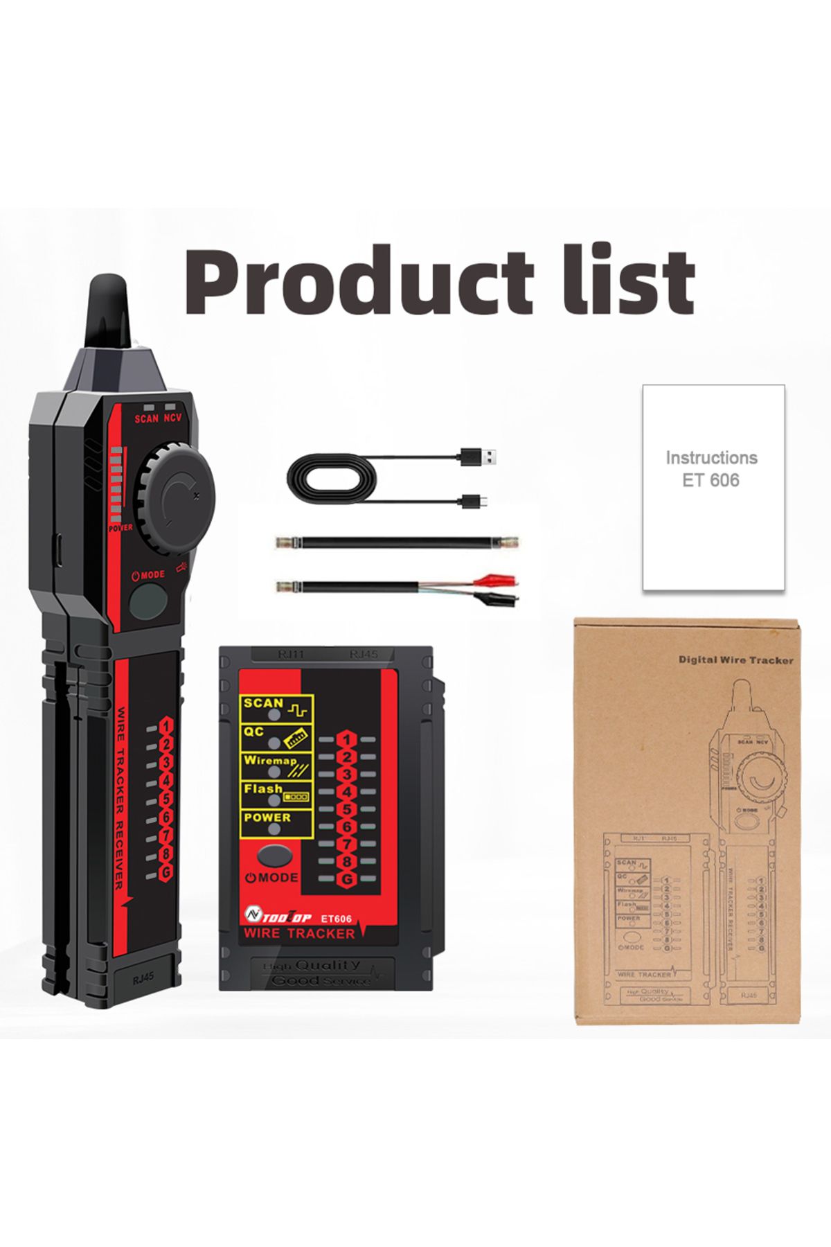TOOLTOP-ET606 Network Cable Tester POE RJ45/RJ11 Tester 3KM Digital Cable Tracing Cross Short Circuit Ins... 1