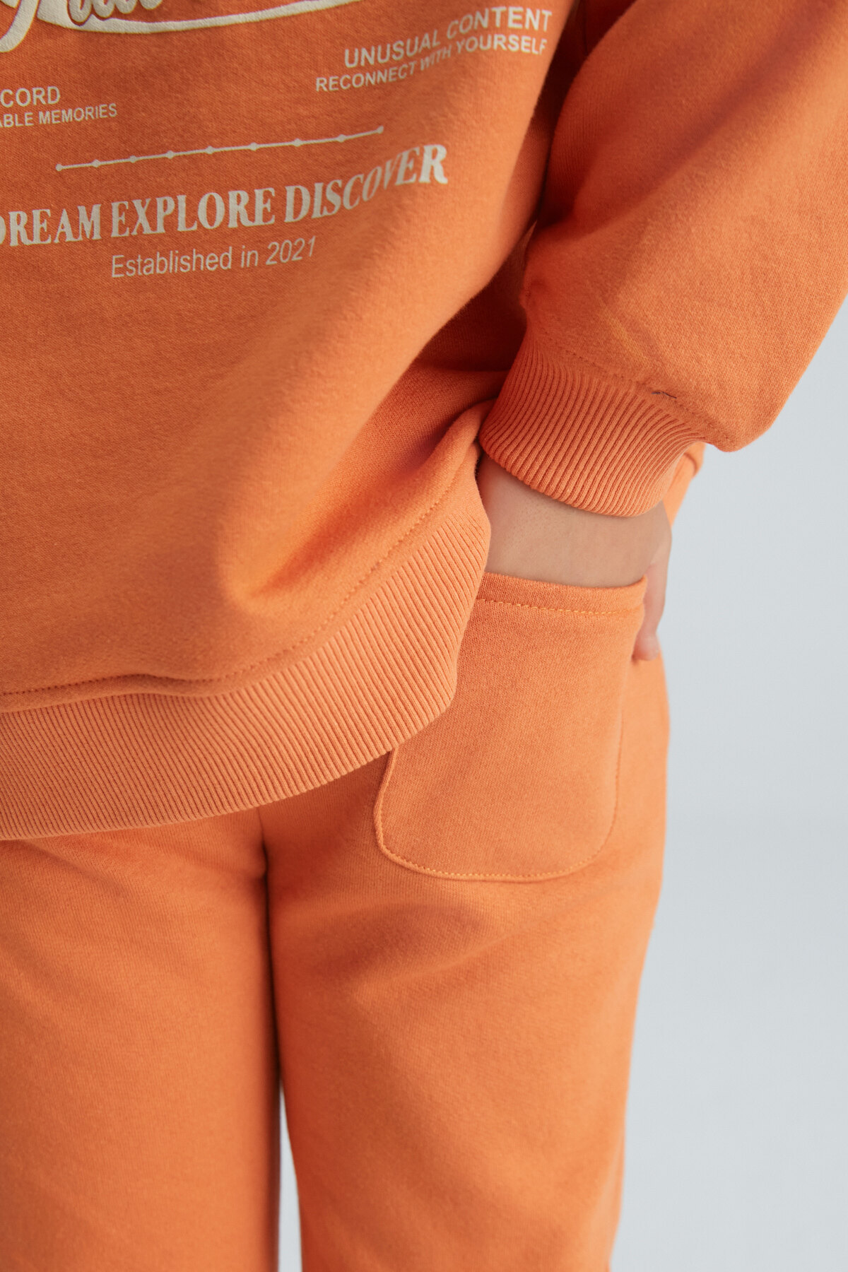 GRIMELANGE-Skylar Boy's 3-Thread Orange Tracksuit Set with Raised Front and Back Print Detail 6
